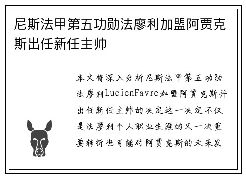 尼斯法甲第五功勋法廖利加盟阿贾克斯出任新任主帅 尼斯法甲第五功勋法廖利加盟阿贾克斯出任新任主帅